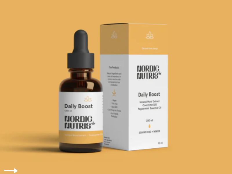 Botella y caja de aceite CBD Daily Boost